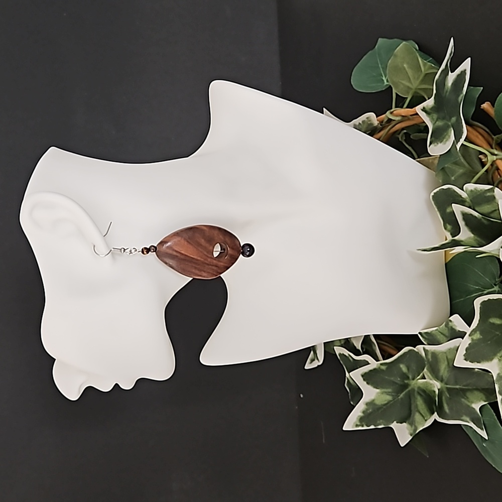 Oval Wood Earrings with Tiger Eye Stones